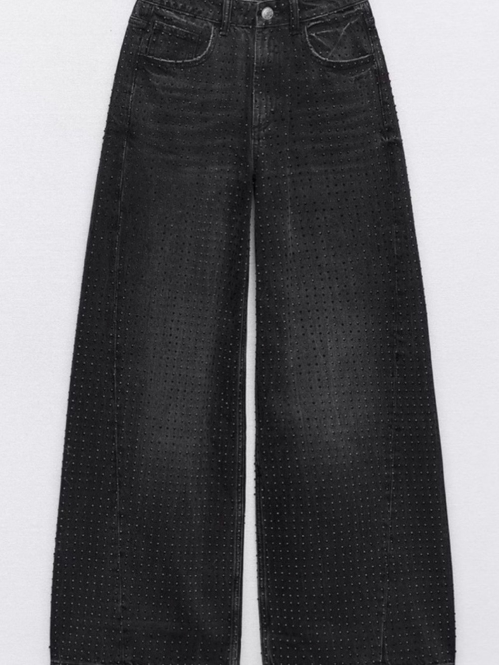 Zara Black Stud-Embellished Wide-Leg Jeans